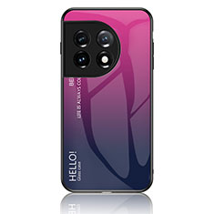 OnePlus 11 5G用ハイブリットバンパーケース プラスチック 鏡面 虹 グラデーション 勾配色 カバー LS1 OnePlus ローズレッド