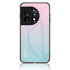 OnePlus 11 5G用ハイブリットバンパーケース プラスチック 鏡面 虹 グラデーション 勾配色 カバー LS1 OnePlus シアン