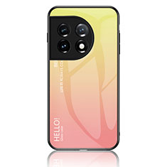 OnePlus 11 5G用ハイブリットバンパーケース プラスチック 鏡面 虹 グラデーション 勾配色 カバー LS1 OnePlus イエロー