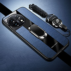 OnePlus 11 5G用極薄ソフトケース シリコンケース 耐衝撃 全面保護 アンド指輪 マグネット式 バンパー S01 OnePlus ネイビー