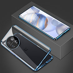 OnePlus 11 5G用ケース 高級感 手触り良い アルミメタル 製の金属製 360度 フルカバーバンパー 鏡面 カバー P03 OnePlus ネイビー