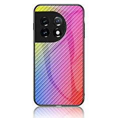 OnePlus 11 5G用ハイブリットバンパーケース プラスチック 鏡面 虹 グラデーション 勾配色 カバー LS2 OnePlus ピンク