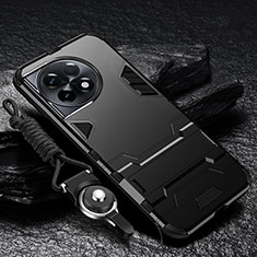 OnePlus 11 5G用ハイブリットバンパーケース スタンド プラスチック 兼シリコーン カバー R01 OnePlus ブラック