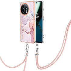 OnePlus 11 5G用シリコンケース ソフトタッチラバー バタフライ パターン カバー 携帯ストラップ Y05B OnePlus ピンク