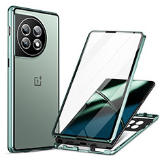 OnePlus 11 5G用ケース 高級感 手触り良い アルミメタル 製の金属製 360度 フルカバーバンパー 鏡面 カバー LK1 OnePlus グリーン