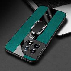 OnePlus 11 5G用シリコンケース ソフトタッチラバー レザー柄 アンド指輪 マグネット式 PB1 OnePlus グリーン