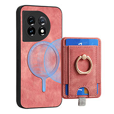 OnePlus 11 5G用シリコンケース ソフトタッチラバー レザー柄 カバー SD1 OnePlus ピンク