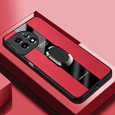 OnePlus 11R 5G用シリコンケース ソフトタッチラバー レザー柄 アンド指輪 マグネット式 PB2 OnePlus レッド