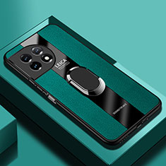 OnePlus 11R 5G用シリコンケース ソフトタッチラバー レザー柄 アンド指輪 マグネット式 PB2 OnePlus グリーン