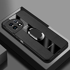OnePlus 11R 5G用シリコンケース ソフトタッチラバー レザー柄 アンド指輪 マグネット式 PB2 OnePlus ブラック