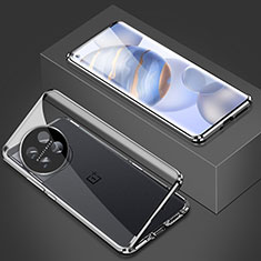 OnePlus 11R 5G用ケース 高級感 手触り良い アルミメタル 製の金属製 360度 フルカバーバンパー 鏡面 カバー P03 OnePlus シルバー