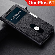 OnePlus 5T A5010用手帳型 レザーケース スタンド カバー L02 OnePlus ブラック