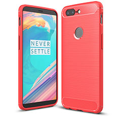 OnePlus 5T A5010用シリコンケース ソフトタッチラバー ツイル カバー T01 OnePlus レッド