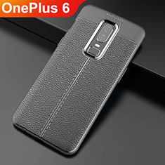 OnePlus 6用シリコンケース ソフトタッチラバー レザー柄 OnePlus ブラック