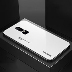 OnePlus 6用ハイブリットバンパーケース プラスチック 鏡面 虹 グラデーション 勾配色 カバー OnePlus ホワイト