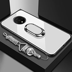 OnePlus 7T用ハイブリットバンパーケース プラスチック 鏡面 カバー アンド指輪 マグネット式 OnePlus ホワイト