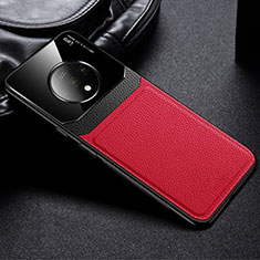 OnePlus 7T用シリコンケース ソフトタッチラバー レザー柄 カバー H03 OnePlus レッド
