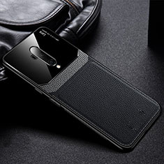 OnePlus 7T Pro用シリコンケース ソフトタッチラバー レザー柄 カバー H02 OnePlus ブラック