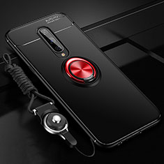 OnePlus 8用極薄ソフトケース シリコンケース 耐衝撃 全面保護 アンド指輪 マグネット式 バンパー T01 OnePlus レッド・ブラック