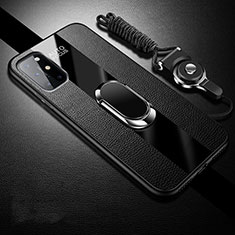 OnePlus 8T 5G用シリコンケース ソフトタッチラバー レザー柄 アンド指輪 マグネット式 OnePlus ブラック