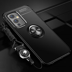 OnePlus 9 5G用極薄ソフトケース シリコンケース 耐衝撃 全面保護 アンド指輪 マグネット式 バンパー SD3 OnePlus ブラック