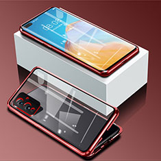 OnePlus 9 5G用ケース 高級感 手触り良い アルミメタル 製の金属製 360度 フルカバーバンパー 鏡面 カバー P01 OnePlus レッド