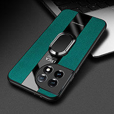 OnePlus Ace 2 5G用シリコンケース ソフトタッチラバー レザー柄 アンド指輪 マグネット式 PB1 OnePlus グリーン