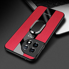 OnePlus Ace 2 Pro 5G用シリコンケース ソフトタッチラバー レザー柄 アンド指輪 マグネット式 PB1 OnePlus レッド
