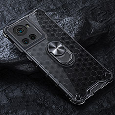 OnePlus Ace 5G用360度 フルカバーハイブリットバンパーケース クリア透明 プラスチック 鏡面 アンド指輪 マグネット式 AM1 OnePlus ブラック