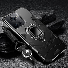 OnePlus Ace 5G用ハイブリットバンパーケース プラスチック アンド指輪 マグネット式 R01 OnePlus ブラック
