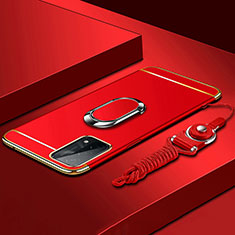 OnePlus Nord N200 5G用ケース 高級感 手触り良い メタル兼プラスチック バンパー アンド指輪 P03 OnePlus レッド