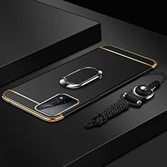 OnePlus Nord N200 5G用ケース 高級感 手触り良い メタル兼プラスチック バンパー アンド指輪 P03 OnePlus ブラック