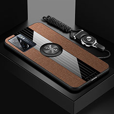 OnePlus Nord N300 5G用極薄ソフトケース シリコンケース 耐衝撃 全面保護 アンド指輪 マグネット式 バンパー X03L OnePlus ブラウン