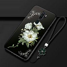 Oppo A11用シリコンケース ソフトタッチラバー 花 カバー Oppo ホワイト