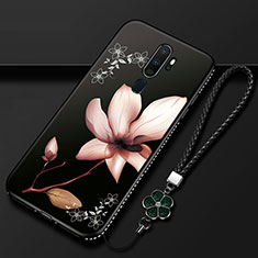 Oppo A11用シリコンケース ソフトタッチラバー 花 カバー Oppo ブラウン