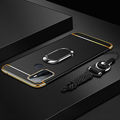 Oppo A11s用ケース 高級感 手触り良い メタル兼プラスチック バンパー アンド指輪 A01 Oppo ブラック