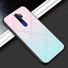 Oppo A11X用ハイブリットバンパーケース プラスチック 鏡面 虹 グラデーション 勾配色 カバー Oppo ピンク