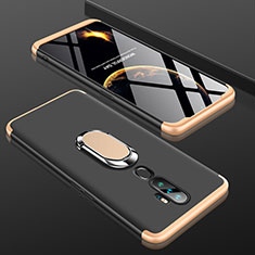 Oppo A11X用ハードケース プラスチック 質感もマット 前面と背面 360度 フルカバー アンド指輪 Oppo ゴールド・ブラック