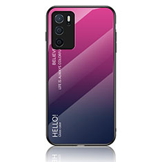 Oppo A16用ハイブリットバンパーケース プラスチック 鏡面 虹 グラデーション 勾配色 カバー LS1 Oppo ローズレッド