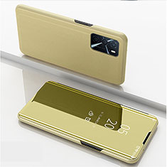 Oppo A16用手帳型 レザーケース スタンド 鏡面 カバー Oppo ゴールド