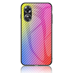 Oppo A17用ハイブリットバンパーケース プラスチック 鏡面 虹 グラデーション 勾配色 カバー LS2 Oppo ピンク