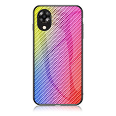 Oppo A17K用ハイブリットバンパーケース プラスチック 鏡面 虹 グラデーション 勾配色 カバー LS2 Oppo ピンク