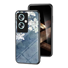 Oppo A2 5G用ハイブリットバンパーケース プラスチック 鏡面 花 カバー Oppo ネイビー