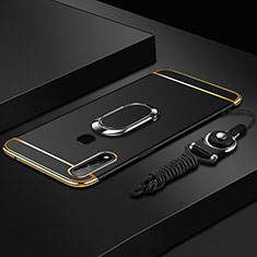 Oppo A31用ケース 高級感 手触り良い メタル兼プラスチック バンパー アンド指輪 A01 Oppo ブラック