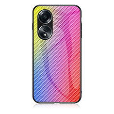 Oppo A38用ハイブリットバンパーケース プラスチック 鏡面 虹 グラデーション 勾配色 カバー LS2 Oppo ピンク