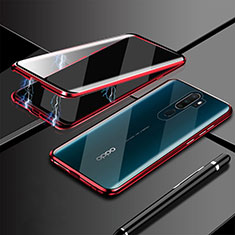 Oppo A5 (2020)用ケース 高級感 手触り良い アルミメタル 製の金属製 360度 フルカバーバンパー 鏡面 カバー M02 Oppo レッド