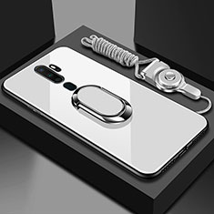 Oppo A5 (2020)用ハイブリットバンパーケース プラスチック 鏡面 カバー アンド指輪 マグネット式 Oppo ホワイト