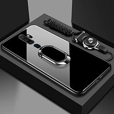 Oppo A5 (2020)用ハイブリットバンパーケース プラスチック 鏡面 カバー アンド指輪 マグネット式 Oppo ブラック