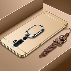 Oppo A5 (2020)用ケース 高級感 手触り良い メタル兼プラスチック バンパー アンド指輪 A01 Oppo ゴールド
