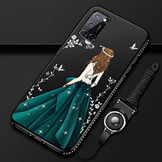 Oppo A52用シリコンケース ソフトタッチラバー バタフライ ドレスガール ドレス少女 カバー Oppo グリーン